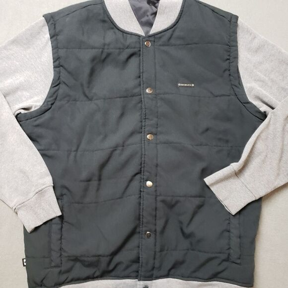 Oakley Street Bomber Jacket Men's XL Black And Gray Snap Up Varsity - Picture 6 of 9